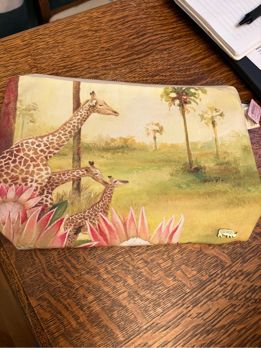 Giraffe Print Zipper Pencil Case - Pink & Green